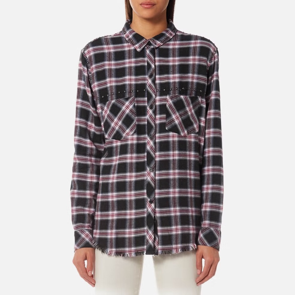 Rails Rex Plaid Flannel Studded Raw Edge Grunge L